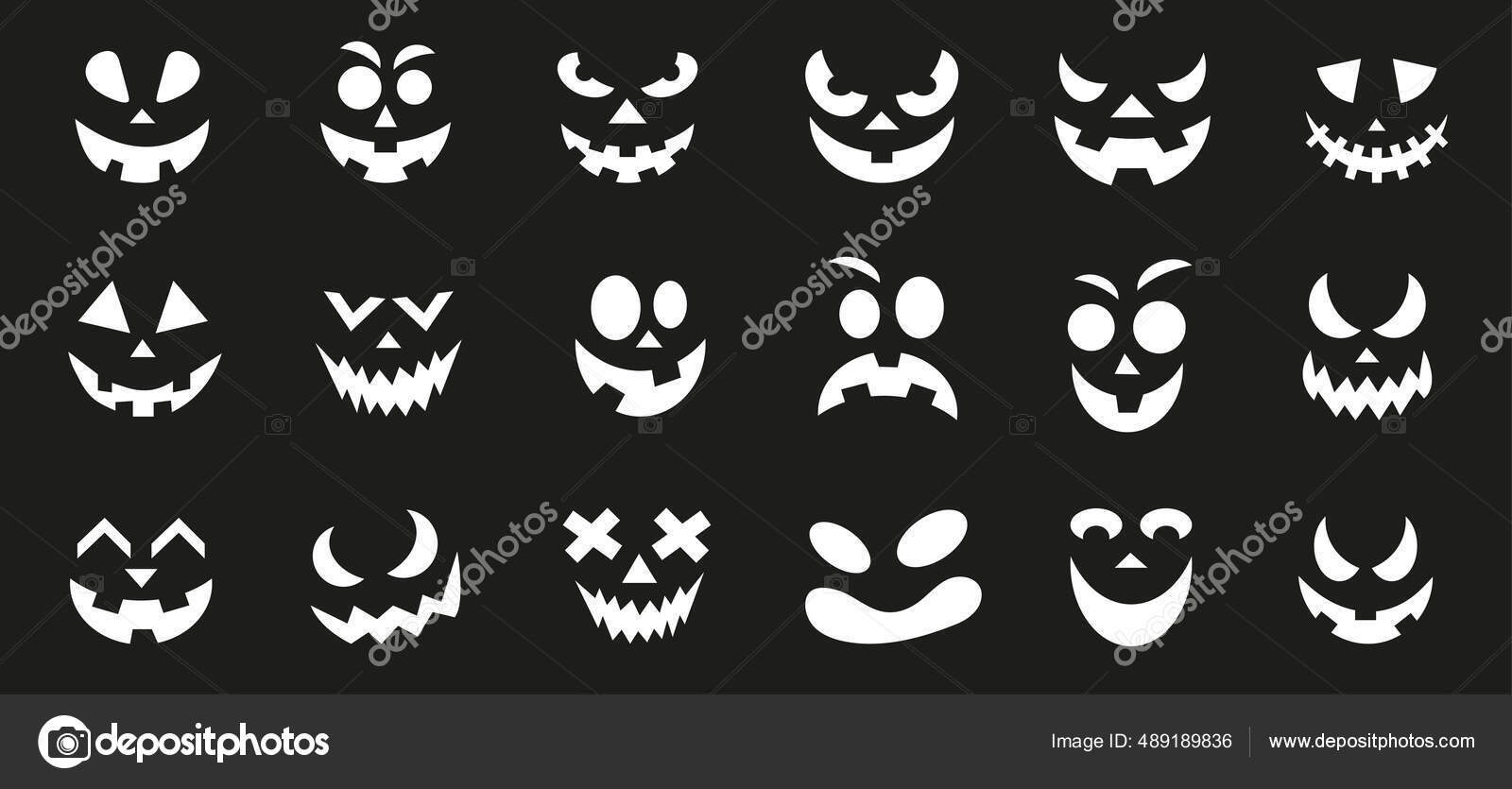 Rostos Assustadores Engraçados Abóbora Halloween Fantasma Fundo Preto  Ilustração Vetorial imagem vetorial de natalipopova© 489189836